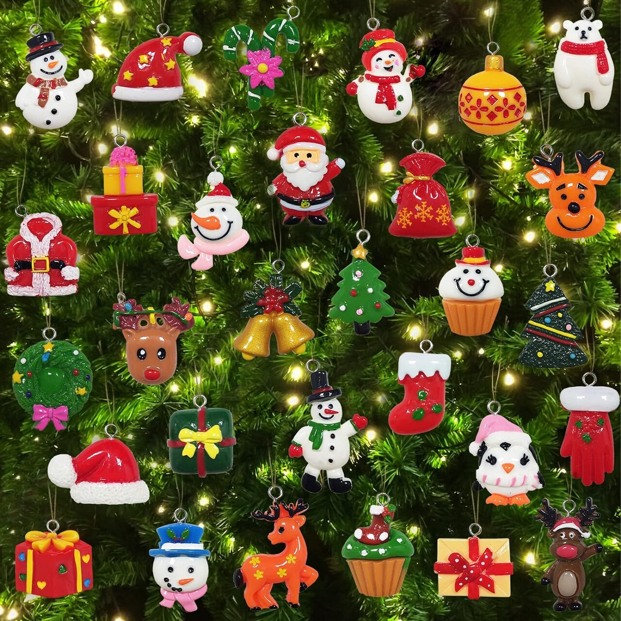 30pcs Mini Christmas Ornaments – Resin Miniatures for Mini Trees, Craft Decorations & Small Christmas Decor